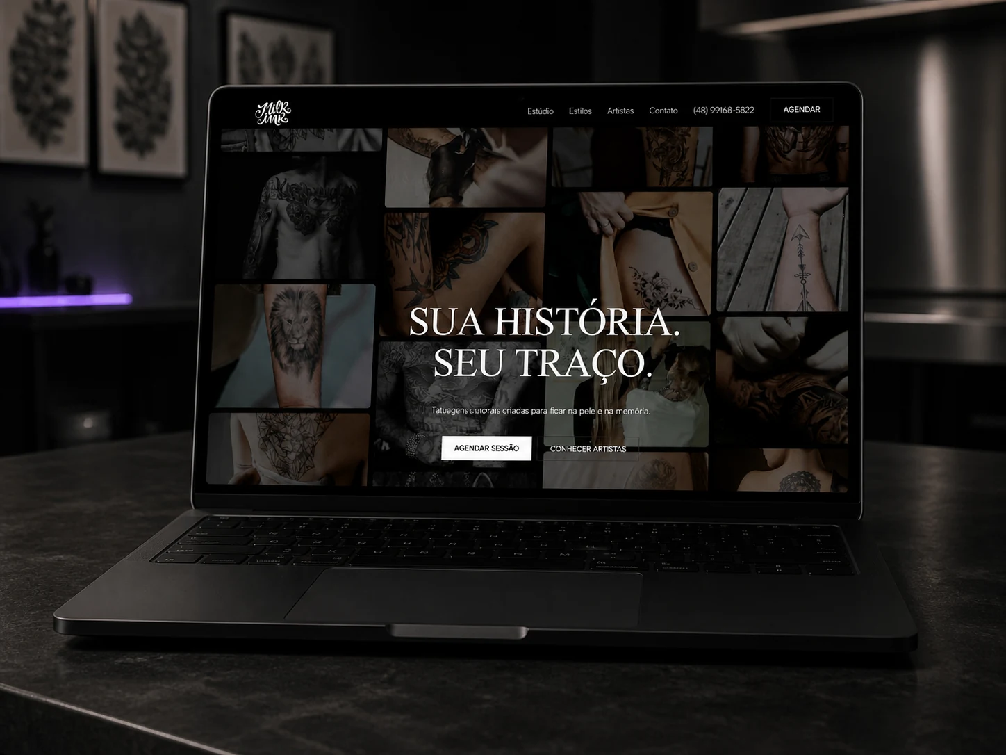 Mockup do site Milk Ink